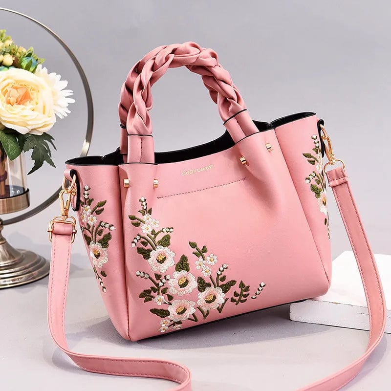 27*20*12cm / Pink New Arrival Flower Embroidery Solid Color Handbag Large Capacity Crossbody Bag Shoulder Bag Set For Women