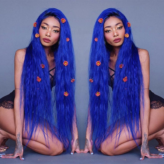 28 Inches / 13*4 lace front wig Sapphire Blue Brazilian 360 Lace Wig with Baby Hair