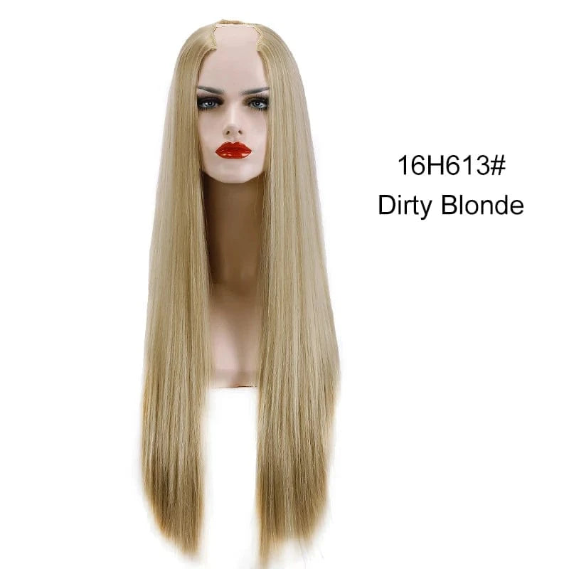 28 Inches / 16H613 Wholesale 28" Vendor  Long Straight Synthetic Natural Hair Clip in 3/4 Half Wig Half Up Half Down Upart U Part Wigs Extensions