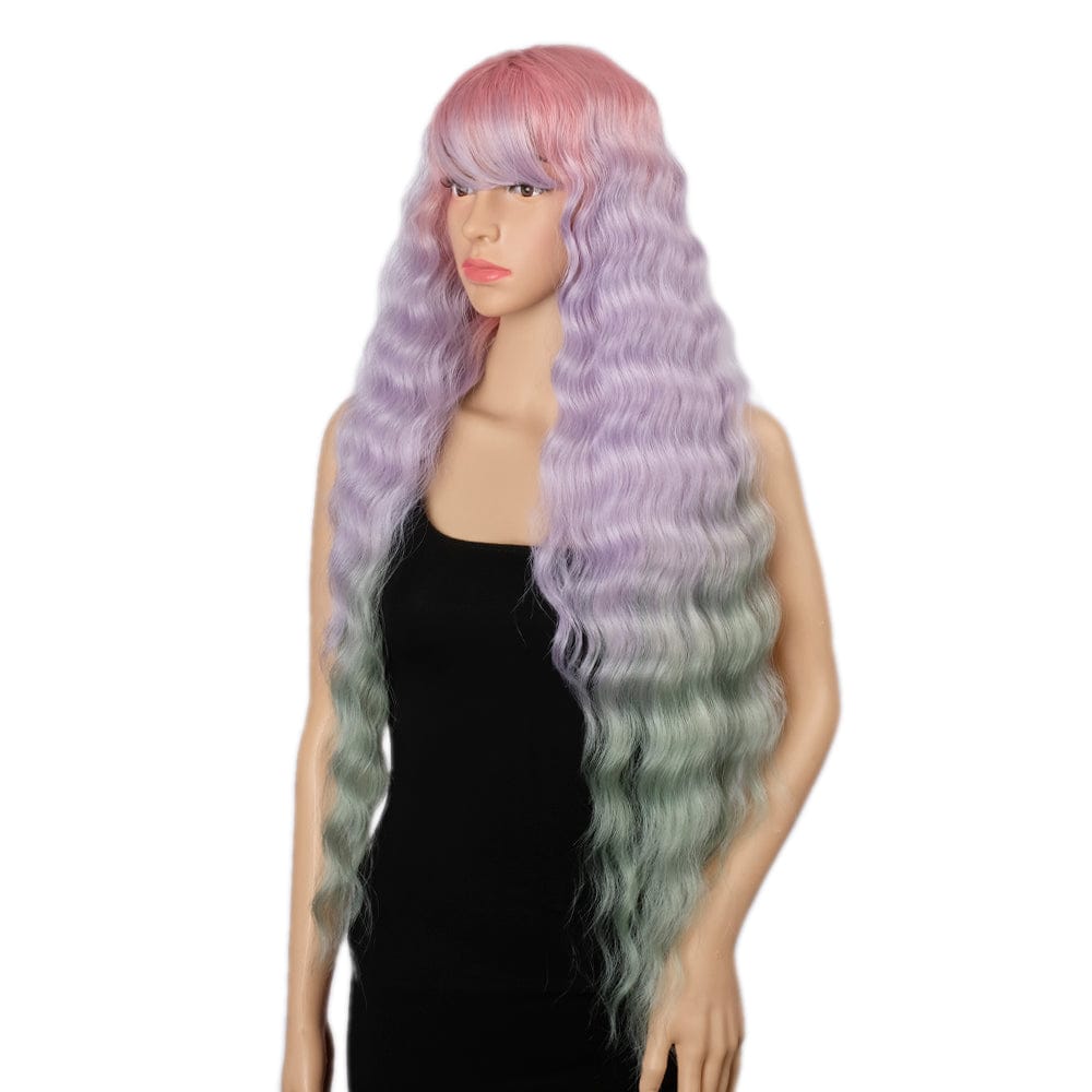 28 inches blond 613# Synthetic Wig sleek wholesale cheap heat resistant Long Water Wave With Bang Synthetic Hair Wigs for women