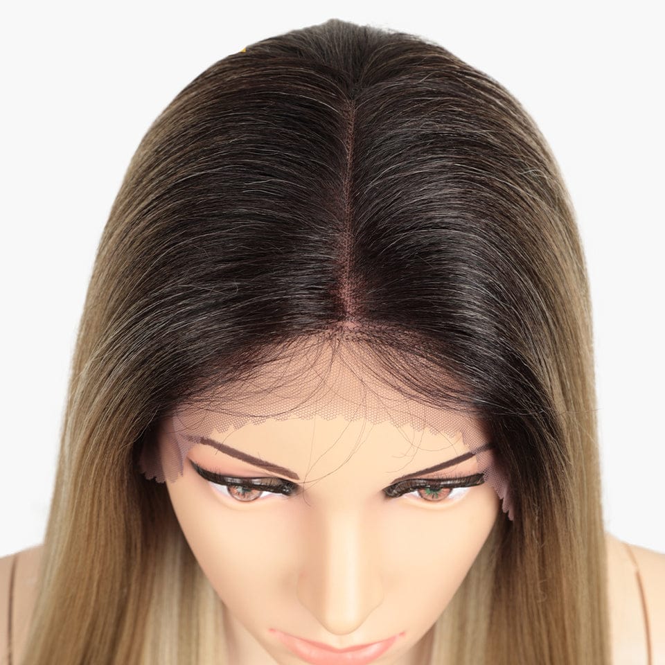 28 inches blond HD lace frontal straight wig sleek wholesale  heat resistant fiber lace frontal Synthetic Hair Wig for women