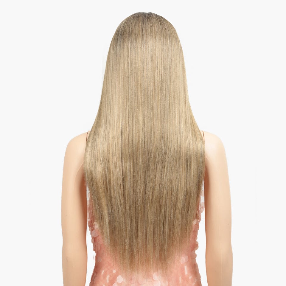 28 inches blond HD lace frontal straight wig sleek wholesale  heat resistant fiber lace frontal Synthetic Hair Wig for women