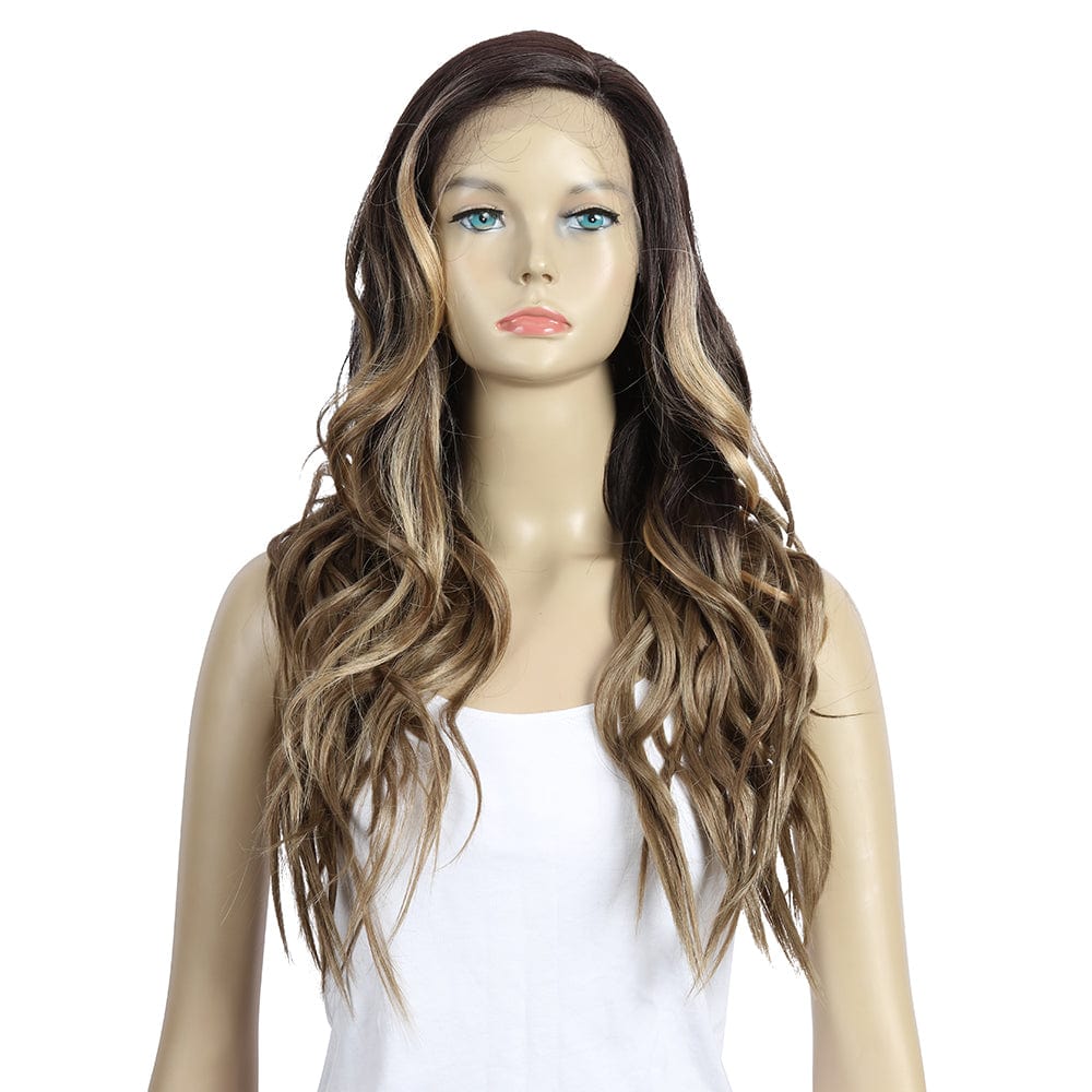 28 Inches / BTHL4/LINEN/26J sleek wholesale cheap hot selling Heat Resistant fiber long body wave lace frontal with baby hair Synthetic hair Wig for women