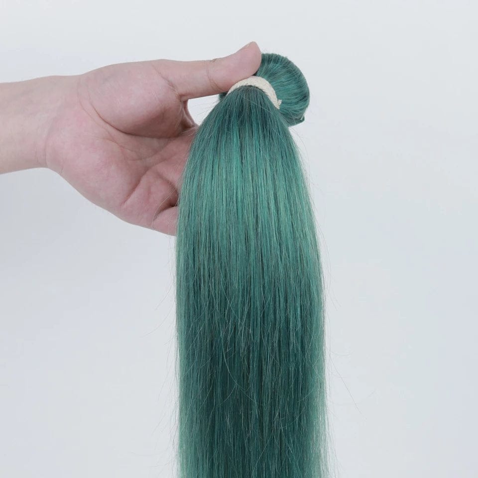 28 Inches / green Wholesale vendors 10A green colorful straight thick bulk ready to ship remy cuticle aligned brazilian human hair bundles