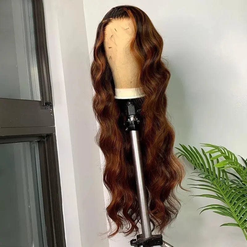 28 Inches / Ombre Brown Color Virgin Brazilian Ombre Brown Color Deep Curly Cuticle Aligned Human Hair Lace Front Wigs