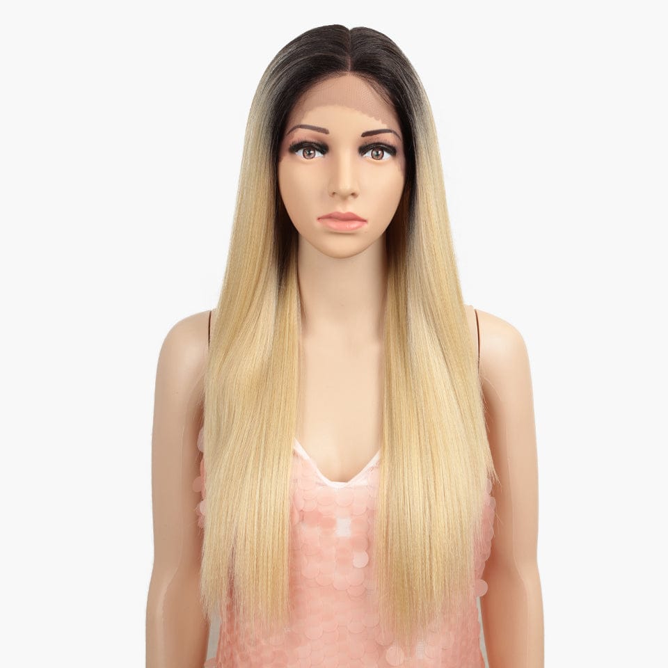 28 Inches / RT4/86D blond HD lace frontal straight wig sleek wholesale hot selling heat resistant fiber lace frontal Synthetic Hair Wig for women