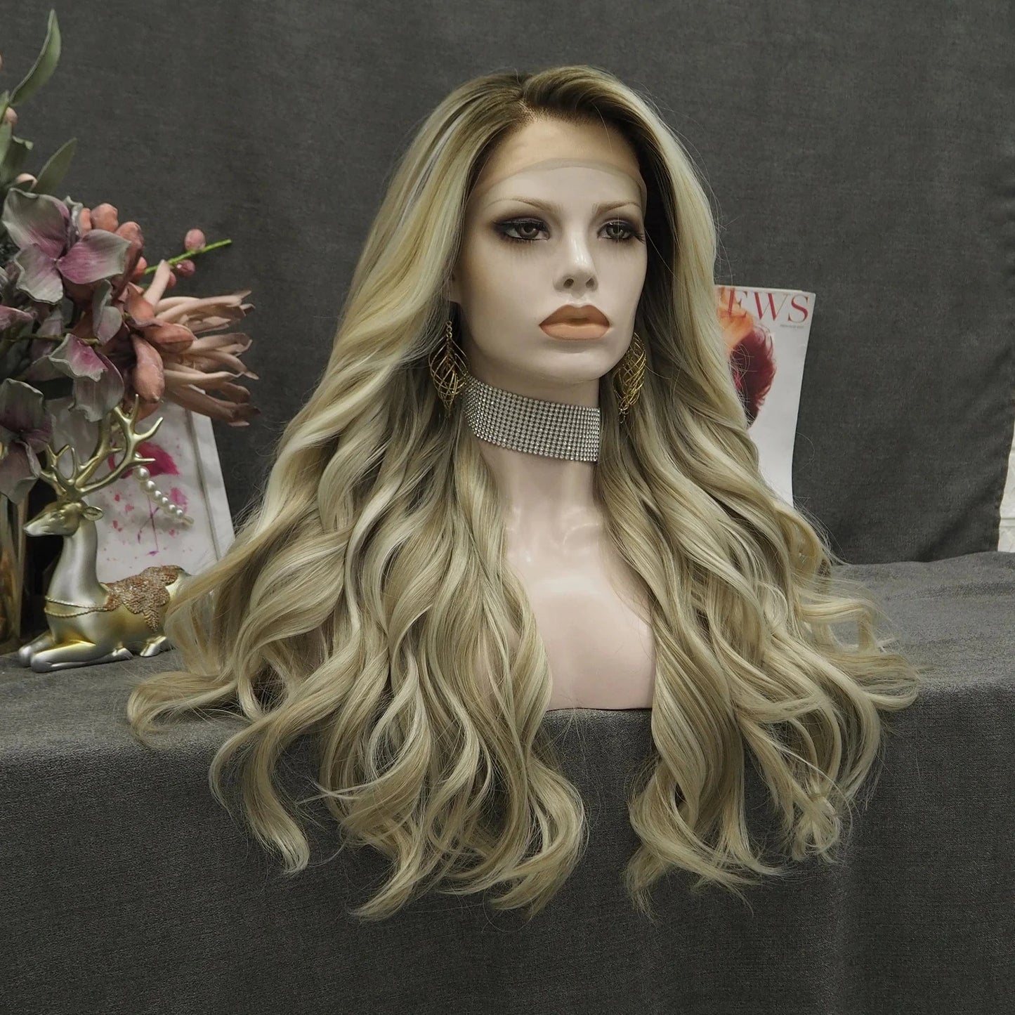 28 Inches / S43-2135-02 Celebrity Ombre Brown Rainbow Multicolor Colorful Wig Silky Straight Heat Resistant Fiber Synthetic Lace Front Wig for Cosplay