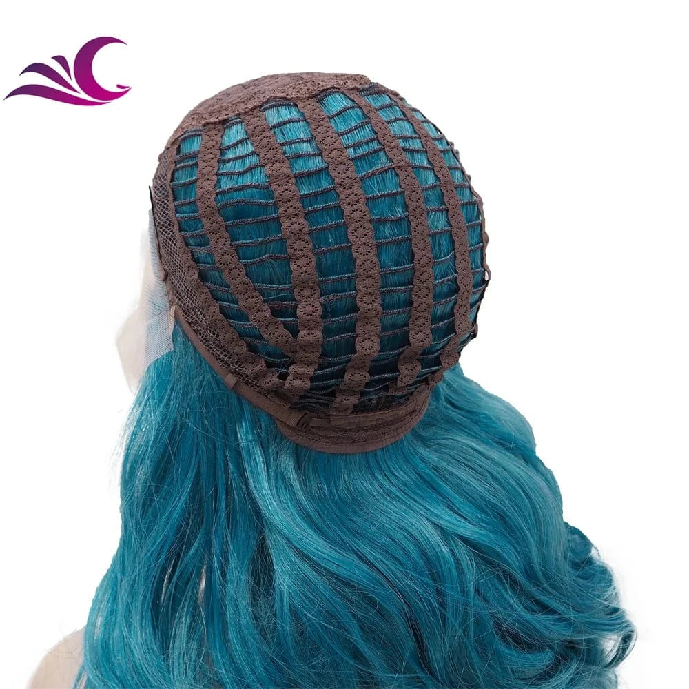 28 Inches / S72-2178-blue-raise Celebrity 180% Density Blue Colorful Cosplay Wigs Japanese Futura Heat Resistant Lace Front Wigs