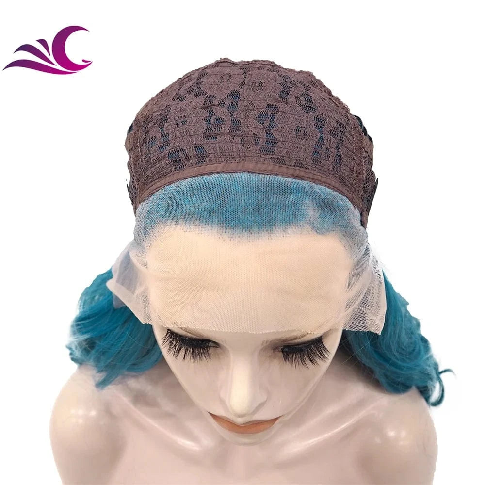 28 Inches / S72-2178-blue-raise Celebrity 180% Density Blue Colorful Cosplay Wigs Japanese Futura Heat Resistant Lace Front Wigs