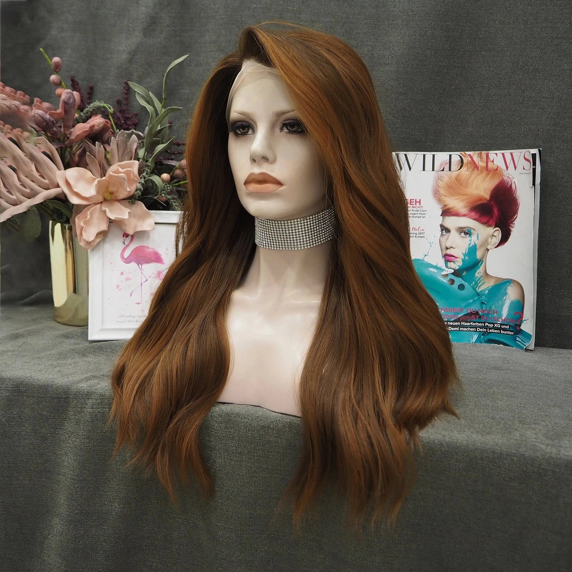28 Inches / SQ04-2184 Celebrity Ombre Brown Rainbow Multicolor Colorful Wig Silky Straight Heat Resistant Fiber Synthetic Lace Front Wig for Cosplay