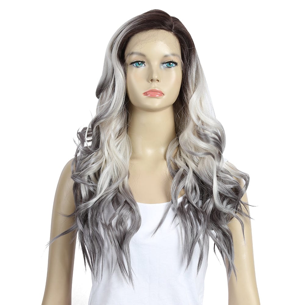 28 Inches / ST4/GREY/1001B sleek wholesale cheap hot selling Heat Resistant fiber long body wave lace frontal with baby hair Synthetic hair Wig for women