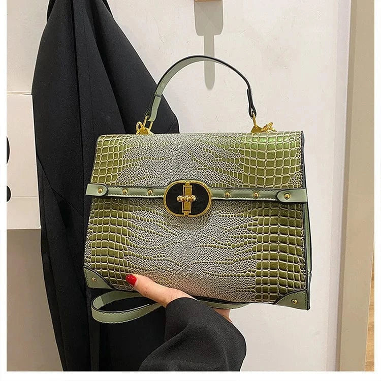 28x20x11cm / green Brand retro Crocodile women's handbag 2023 new European and American Alligator business bag Luxury large capacity Tote bag
