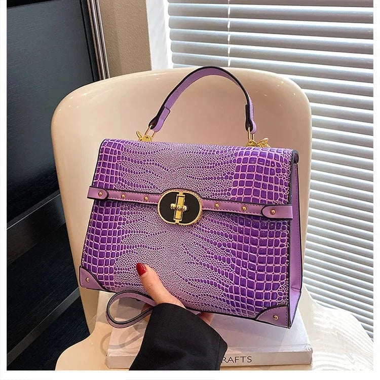 28x20x11cm / Purple Brand retro Crocodile women's handbag 2023 new European and American Alligator business bag Luxury large capacity Tote bag