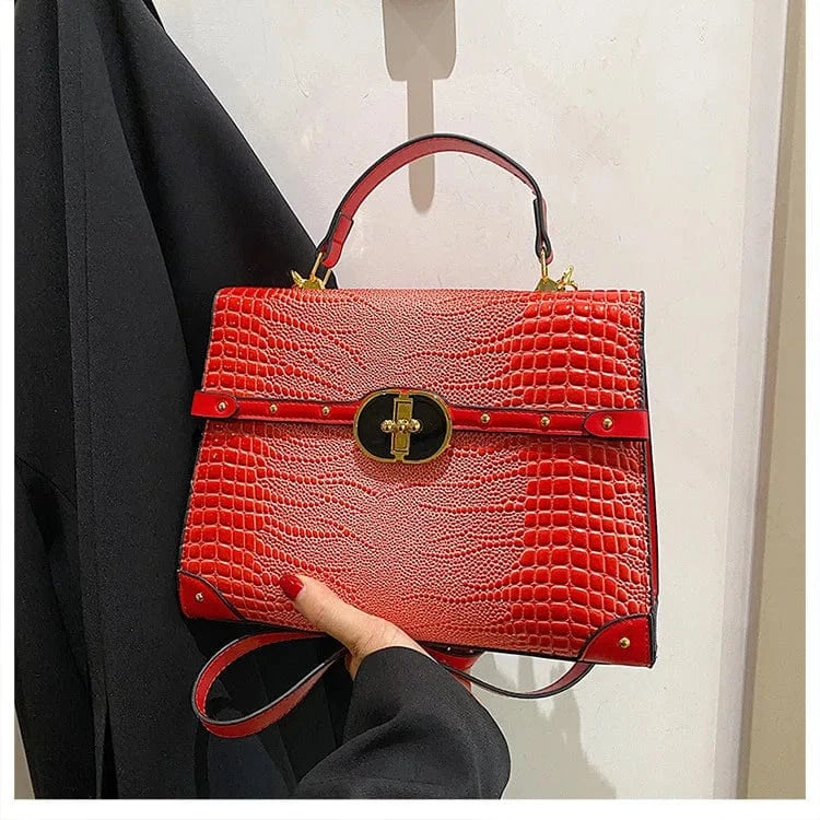 28x20x11cm / Red Brand retro Crocodile women's handbag 2023 new European and American Alligator business bag Luxury large capacity Tote bag