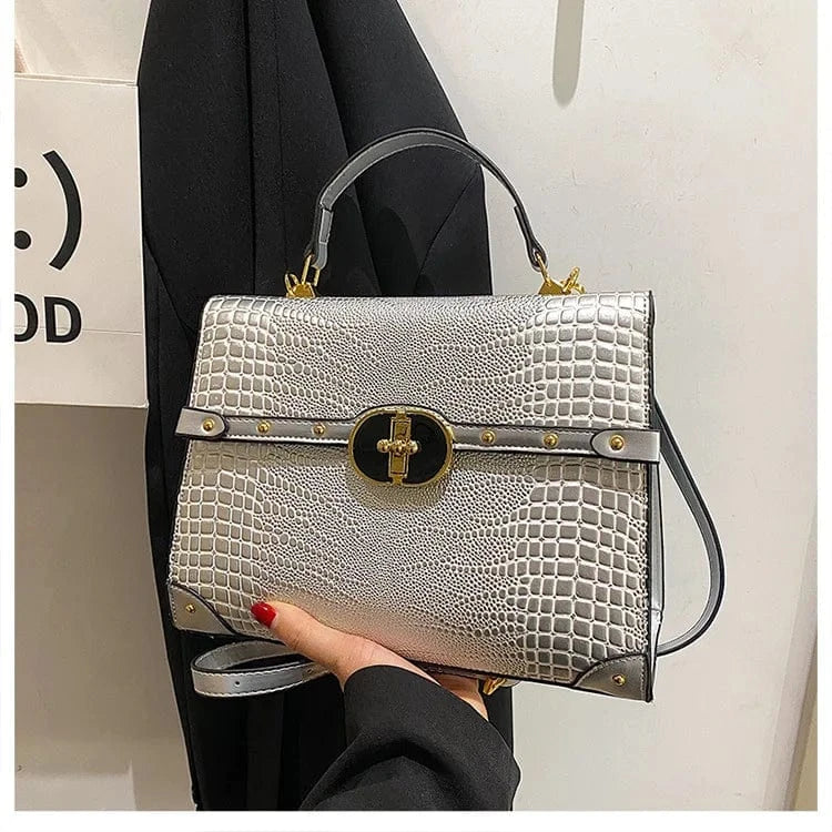 28x20x11cm / silver Brand retro Crocodile women's handbag 2023 new European and American Alligator business bag Luxury large capacity Tote bag