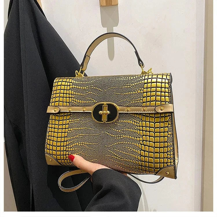 28x20x11cm / Yellow Brand retro Crocodile women's handbag 2023 new European and American Alligator business bag Luxury large capacity Tote bag