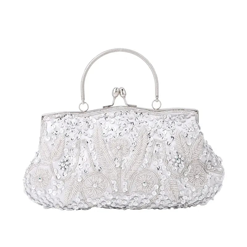 29*8*16cm / White Spot Wholesale Flower Pattern Bead Embroidery Metal Handle Double-sided Channeling Beads Evening Bags Ladies