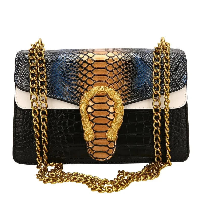29x9x16cm / 0761 Blue Gold New Colored Shoulder Bag Premium small bag Fashion Versatile Trendy Women's Chain Crossbody Bag Advanced Snake Pattern Handbag