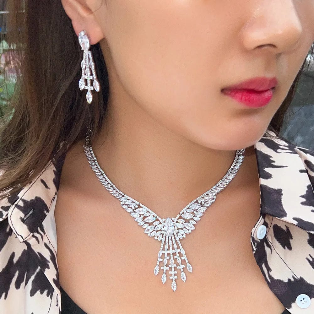 2pcs Gorgeous Perfect Cut Yellow Cubic Zirconia Luxury Women Party Wedding Costume Necklace and Earrings Bridal Jewelry Sets