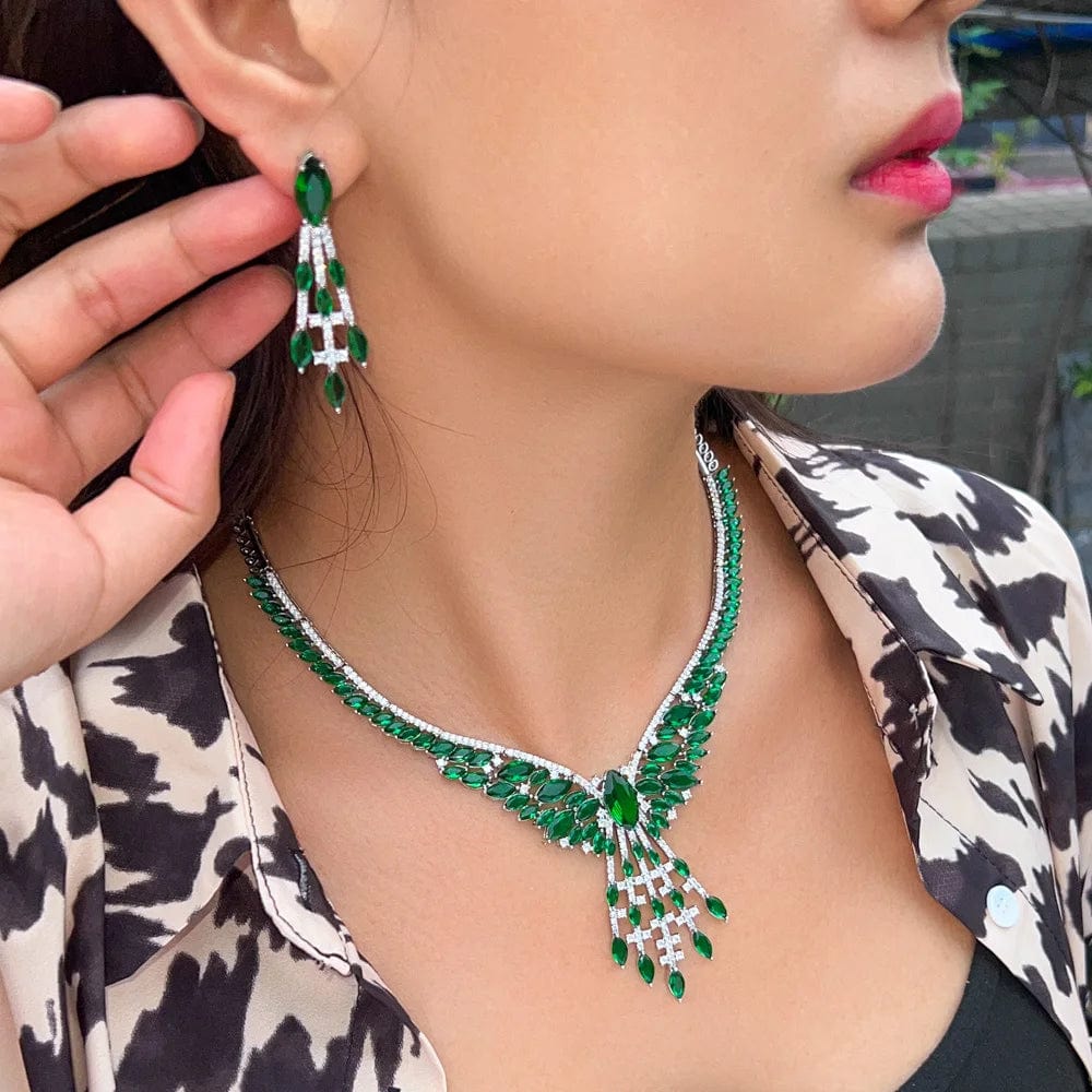 2pcs Gorgeous Perfect Cut Yellow Cubic Zirconia Luxury Women Party Wedding Costume Necklace and Earrings Bridal Jewelry Sets