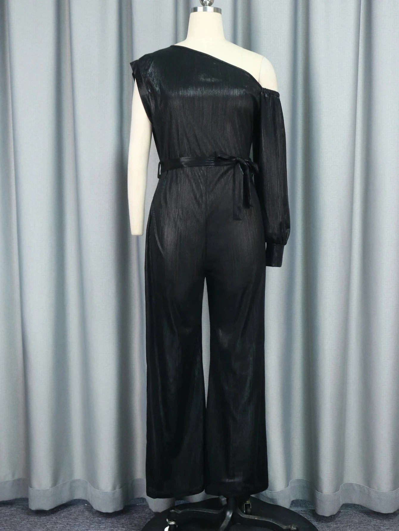 2XL / Black Slash Collar Asymmetrical Sleeve One Shoulder Women Jumpsuits For Party
