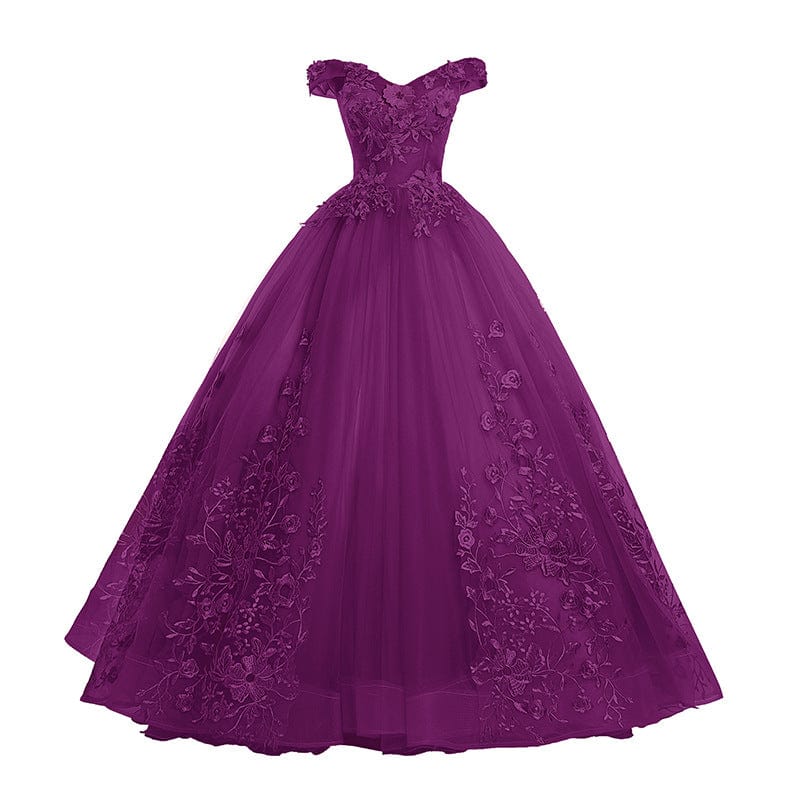 2XL / Purple / NO New Designs Off Shoulder Gold Ball Gown Wedding Dresses Luxury Lace Up Flower Embroidered Banquet Evening Party Dress
