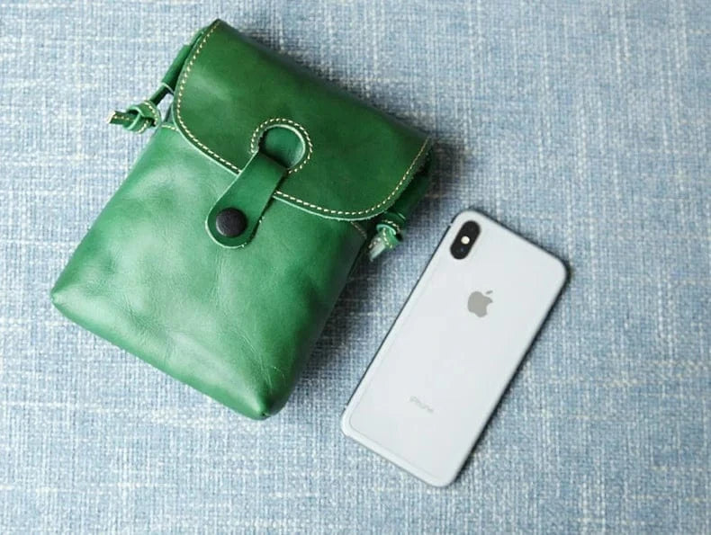 3*13*18cm / green Genuine Leather Crossbody Messenger Bag Brief Style Portable Phone Bag Small Bag For Girls
