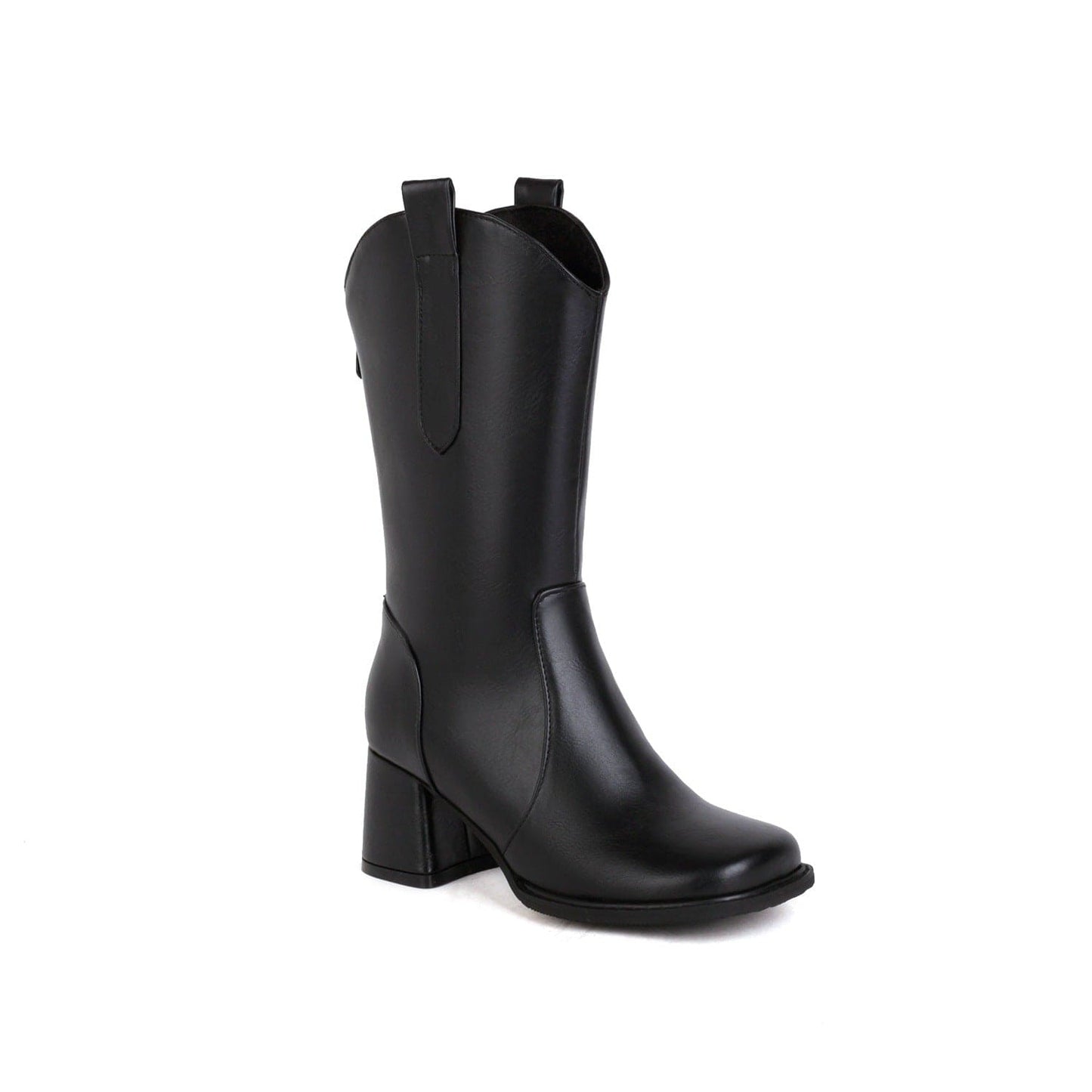 3.5 / Black BUSY GIRL XY4836 knee high boots for women size 48 square toe 6.5cm block heels ladies fashion mid calf cowboy boots
