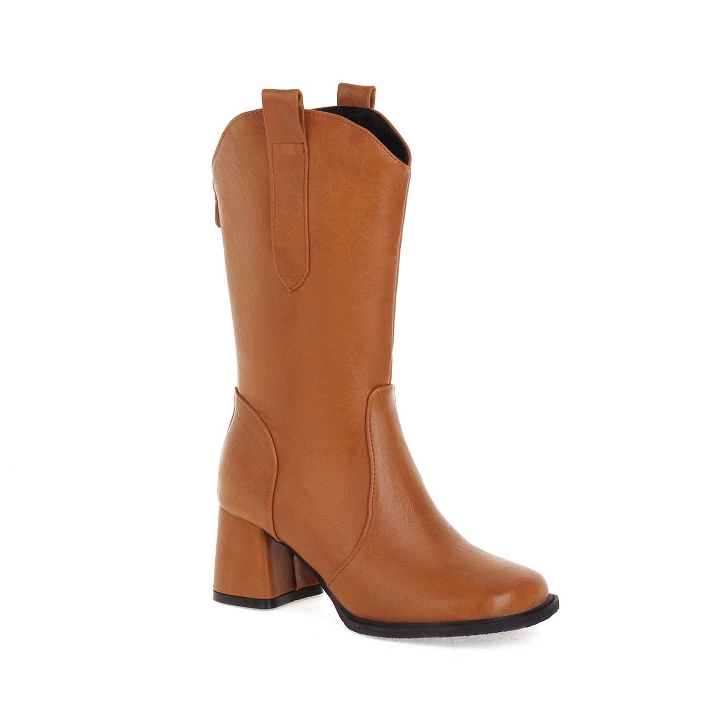 3.5 / Yellow BUSY GIRL XY4836 knee high boots for women size 48 square toe 6.5cm block heels ladies fashion mid calf cowboy boots