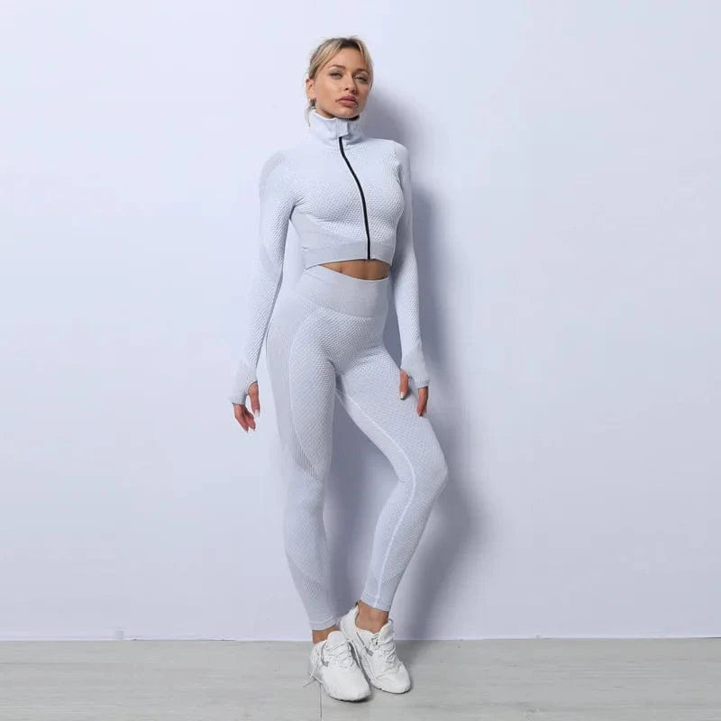3 Piece Yoga sets Fitness women Long Sleeve Zip up Crop Tank Top outfit Bra Fitness Running Yoga legging Active wear For women's