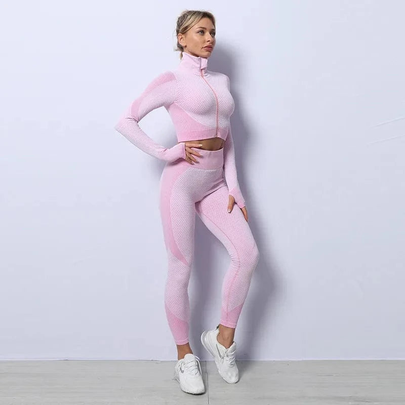 3 Piece Yoga sets Fitness women Long Sleeve Zip up Crop Tank Top outfit Bra Fitness Running Yoga legging Active wear For women's