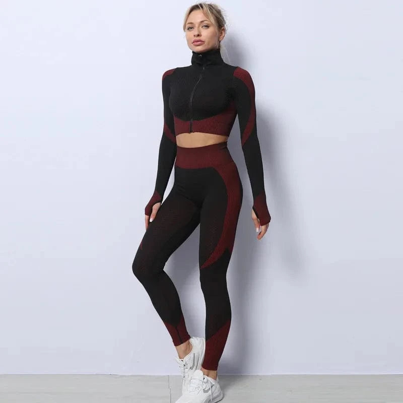 3 Piece Yoga sets Fitness women Long Sleeve Zip up Crop Tank Top outfit Bra Fitness Running Yoga legging Active wear For women's