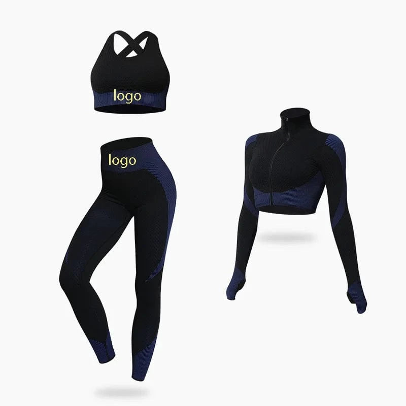 3 Piece Yoga sets Fitness women Long Sleeve Zip up Crop Tank Top outfit Bra Fitness Running Yoga legging Active wear For women's