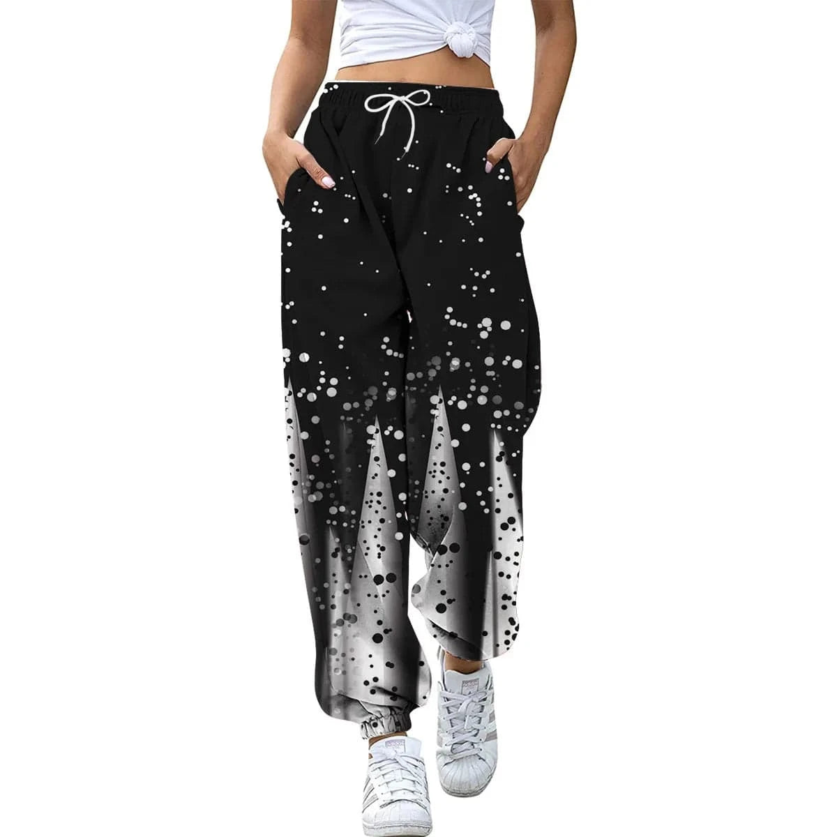 3 XL / 07 European  Women's Digital printing 2023 Spring and Autumn New loose Foot-binding sports pants High waist All-match casual pants