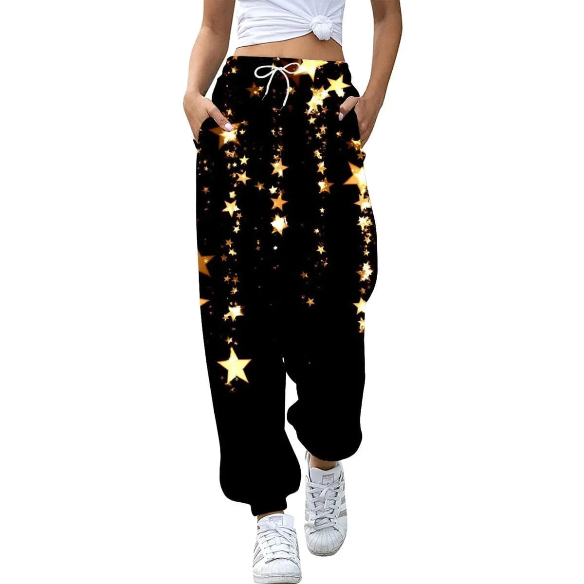 3 XL / 08 European  Women's Digital printing 2023 Spring and Autumn New loose Foot-binding sports pants High waist All-match casual pants