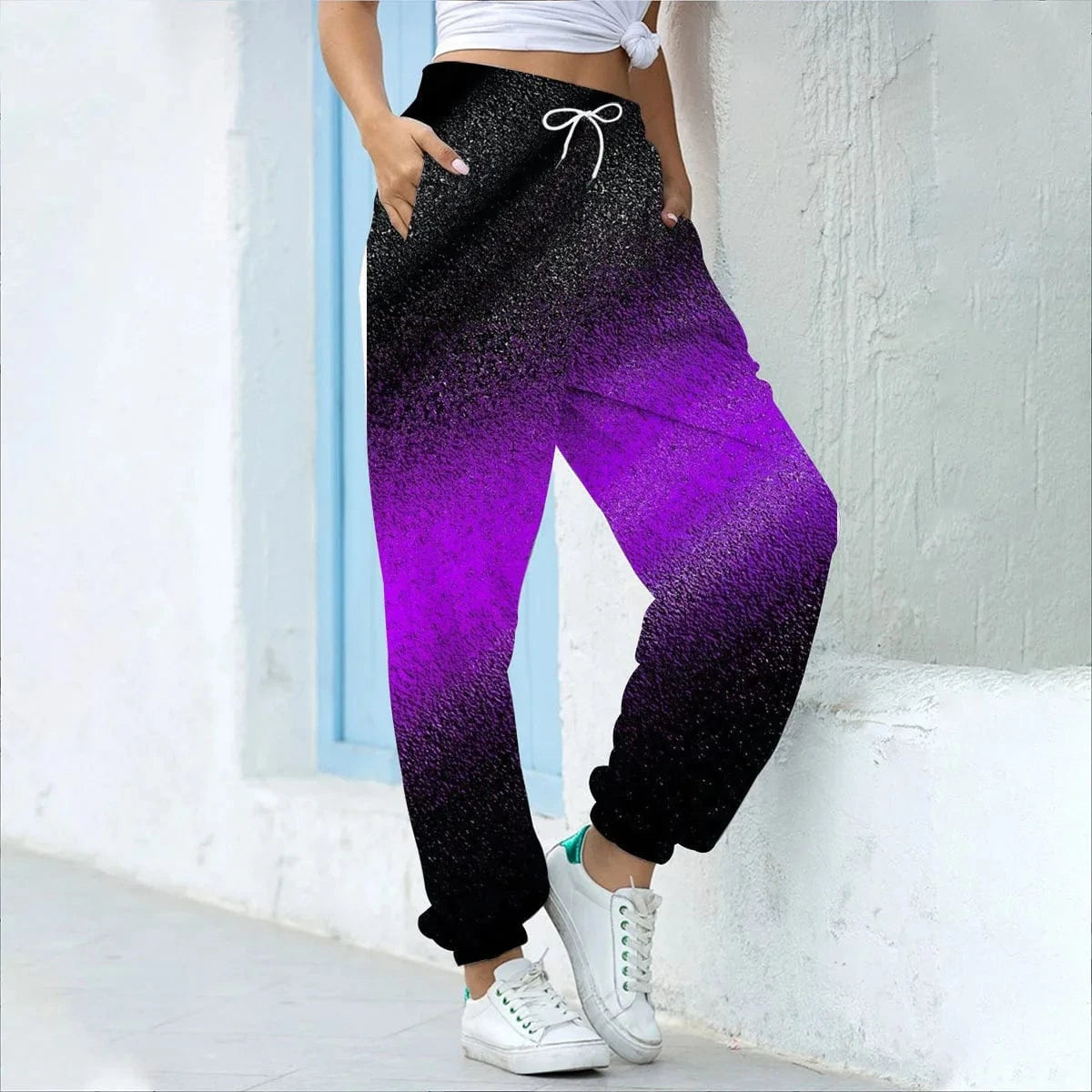 3 XL / 09 European  Women's Digital printing 2023 Spring and Autumn New loose Foot-binding sports pants High waist All-match casual pants