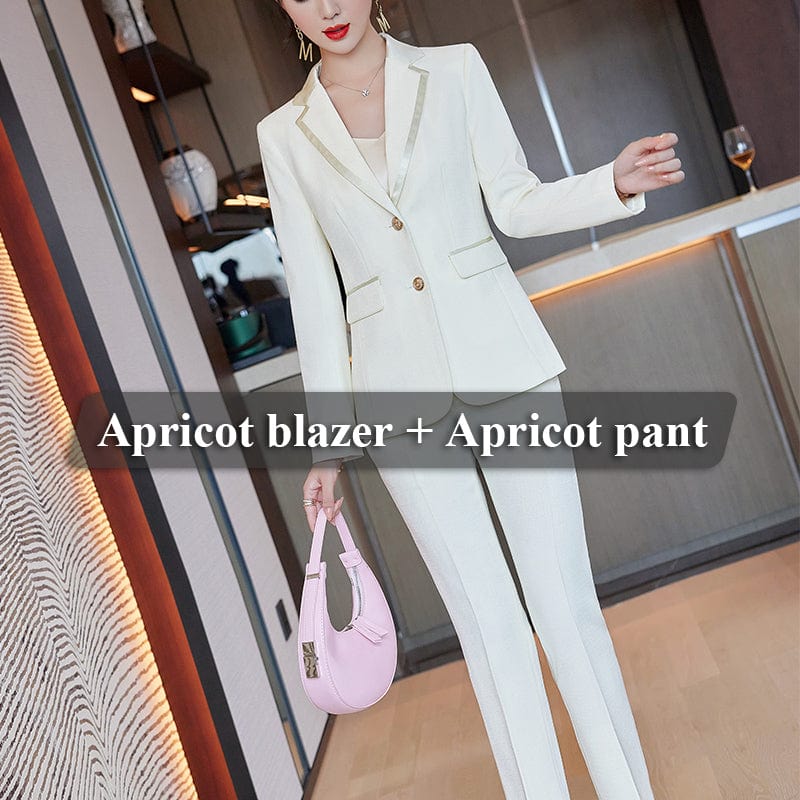 3 XL / 2 Piece Apricot Pant Suit Tweed Wholesale High-quality Patchwork Women Suits 2 piece Pant Suit Fashion Office Lady Work Clothes Pink Blazer and Trouser