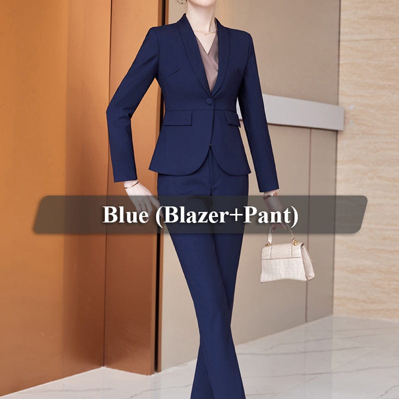 3 XL / 2 Piece Blue Pant Suit Wholesale High-quality Women Suits 2 Piece Pant Suit Fashion Business Work Clothes Office Lady Elegant Blazer and Trouser