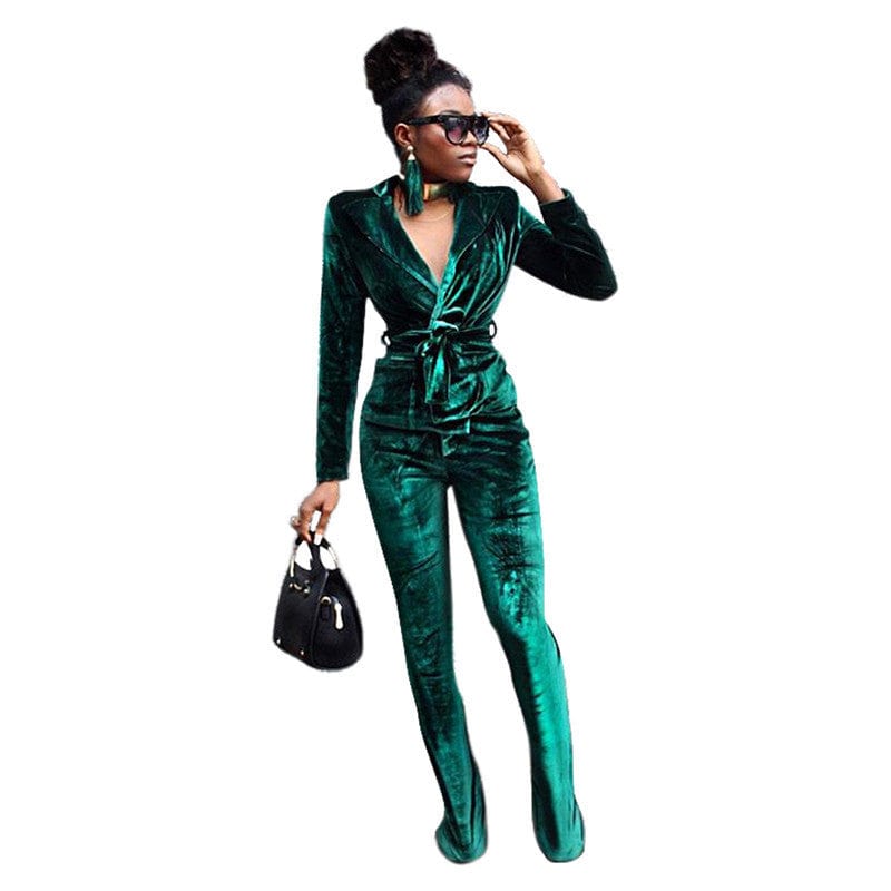 3 XL / 6 business suit 2023 new arrivals velvet v neck long sleeve shirt and flared pants two piece sweat suits