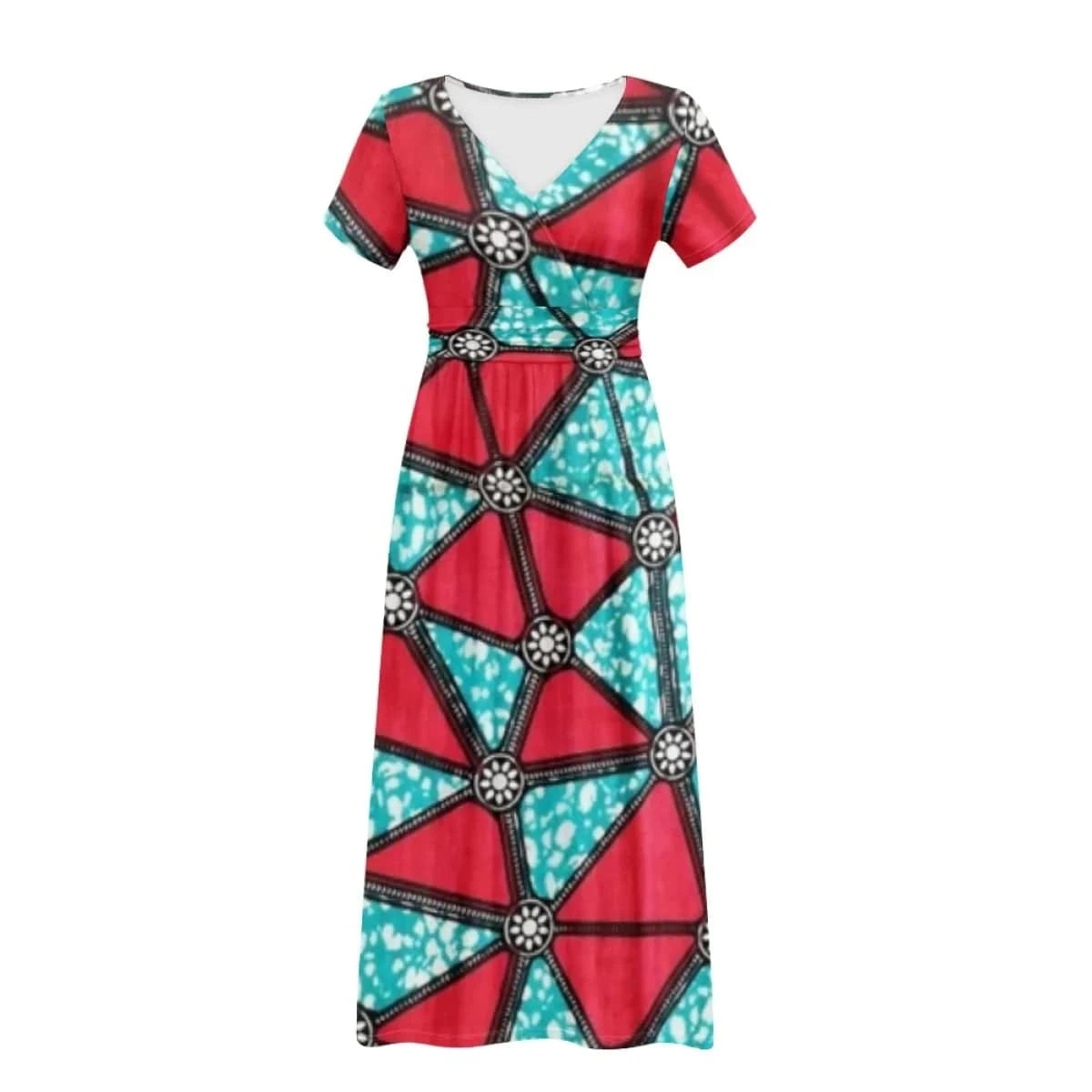 3 XL / african wax 2AZ31-1 Hot sale custom made geometric design short sleeves long dresses african wax print clothes women's dresses for special occasions