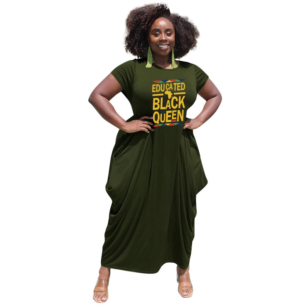 3 XL / Army Green 2022 summer fashion africa clothing maxi dress good omens print long dresses black queen vestidos gowns for women Casual Dresses