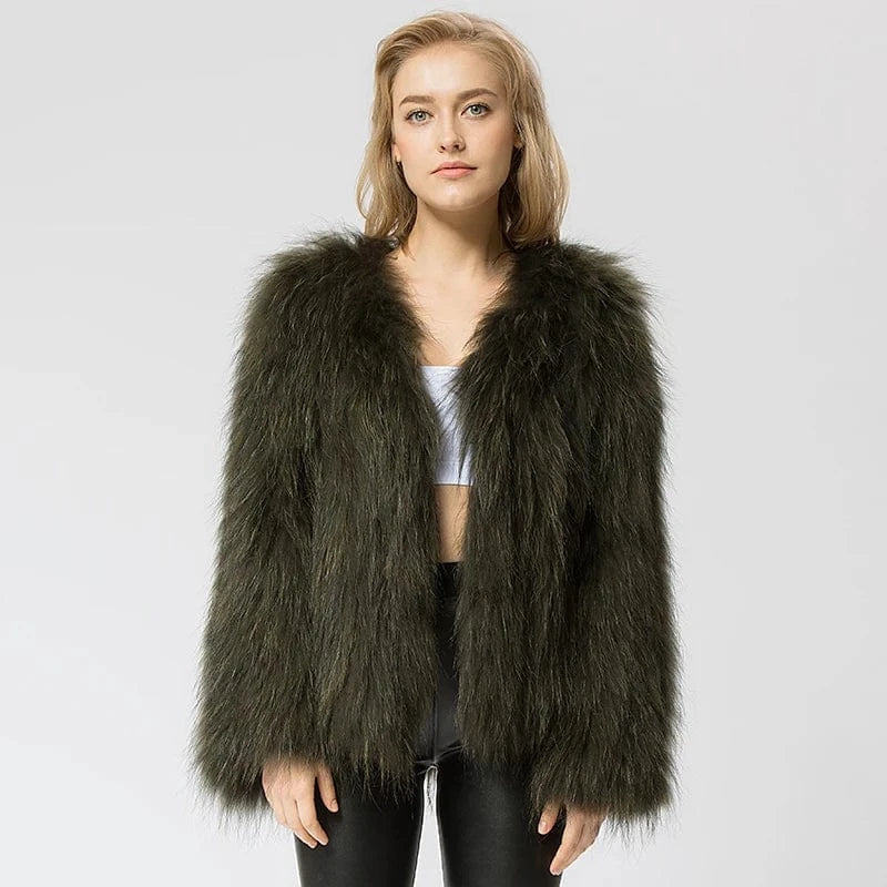 3 XL / Army green Pudi CR035 knit knitted Real raccoon fur coat jacket overcoat high quality women'sr warm genuine fur coat