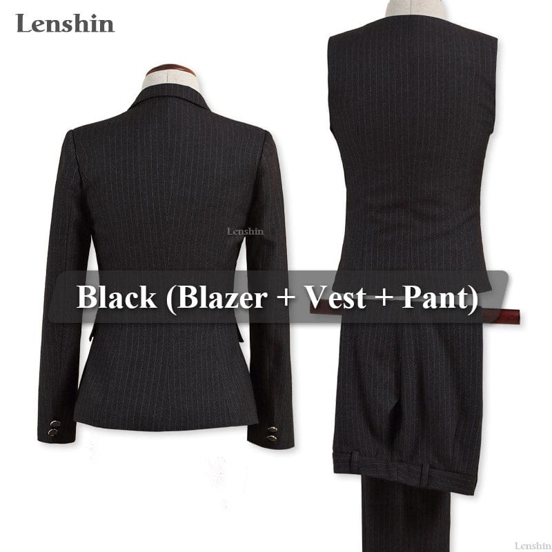 3 XL / black 3 pieces set 3 Pieces Set High-Quality Black Soft Striped Pant Suits Office Lady Business Uniform Style Women Formal Work Wear