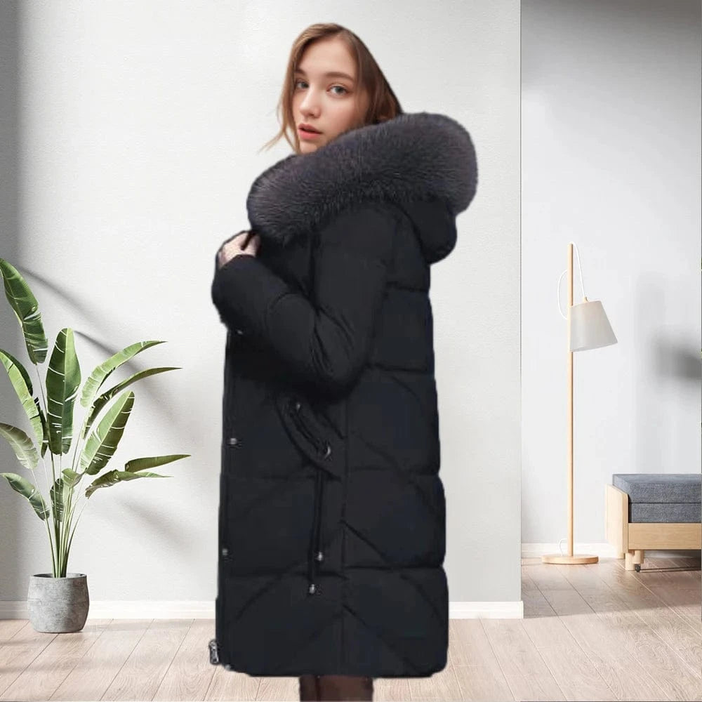 3 XL / Black D1201ME39 Down Cotton Thick Jacket Fashion Cotton Solid Color  Long Sleeve Zipper Long Jacket Coat Women Coat Sehefashion