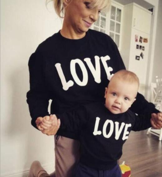 3 XL / black Family Matching Clothes Mom-child Casual Outfits Long Sleeves Cotton T-shirt Love Letter Printed Family Suites E170711