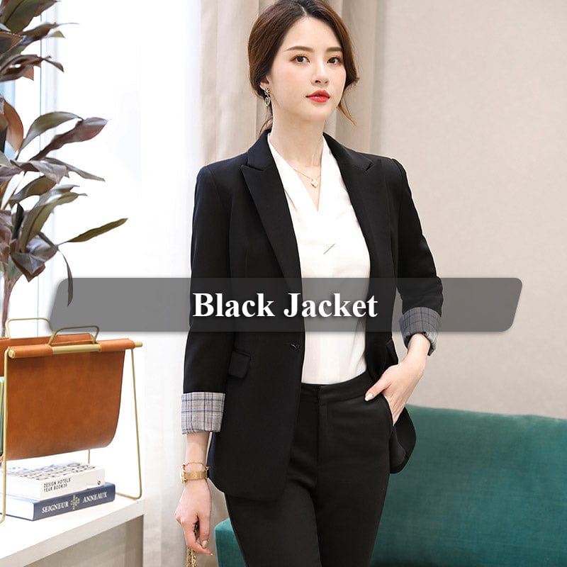 3 XL / black OEM Wholesale Dropship High-quality England Style Plaid Blazer Coat with Pocket for Women Single Button Fashion Outwear Jacket