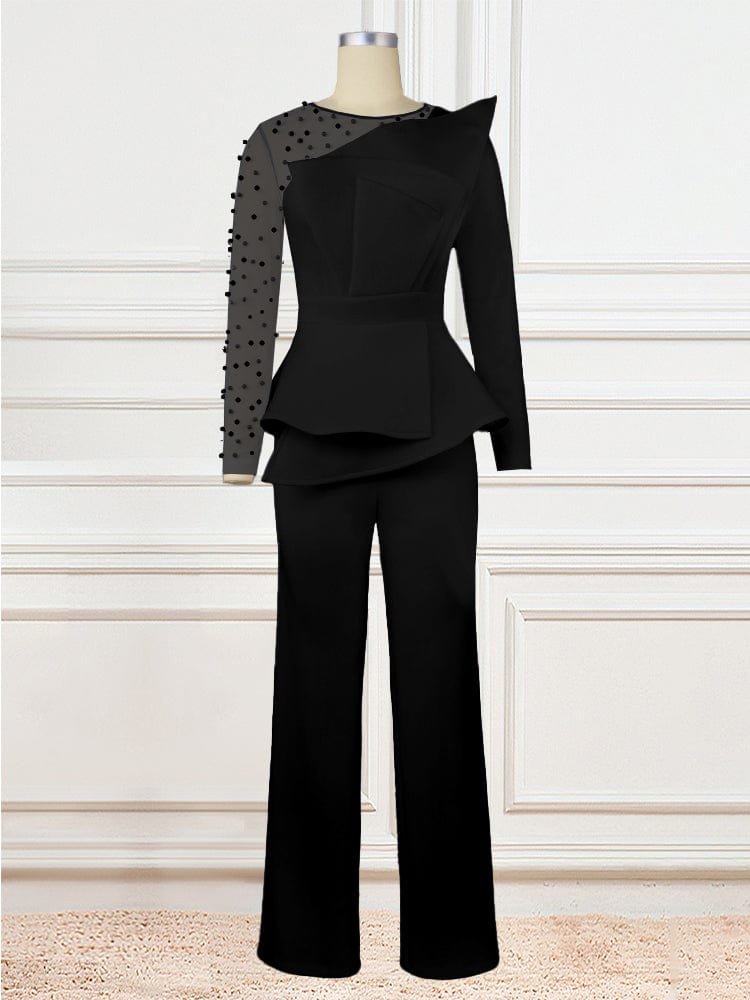 3 XL / black Vintage Straight Wide Leg Elegant Party Evening Women's Jumpsuits Beaded