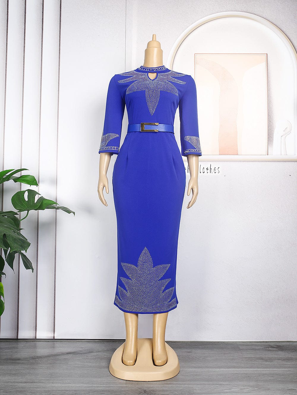 3 XL / Blue 2022 African new European and American beaded evening dresses plus size long pleated dresses