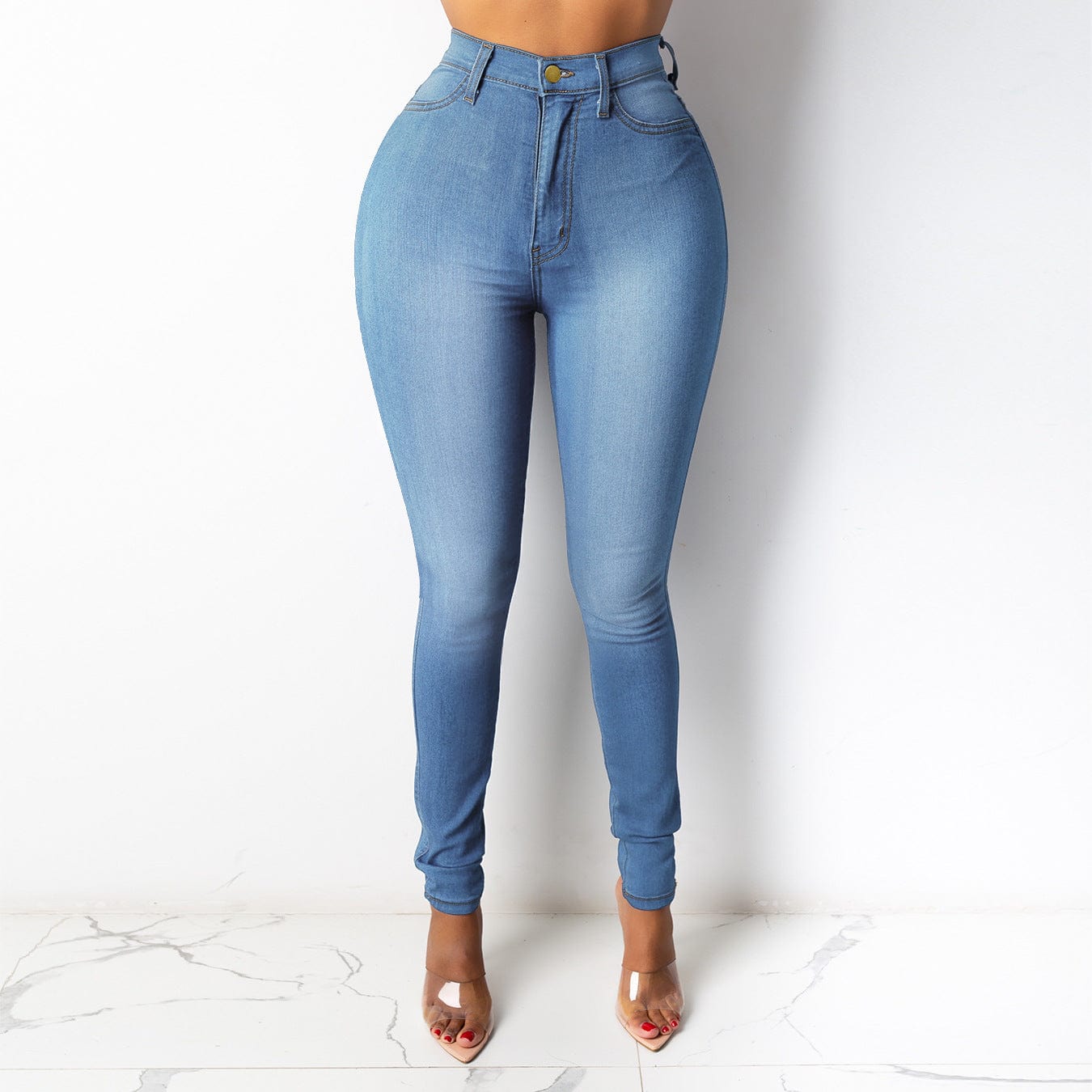 3 XL / Blue 2023 Hot Sale New European and American women's slim women's jeans high waist slim pencil trousers