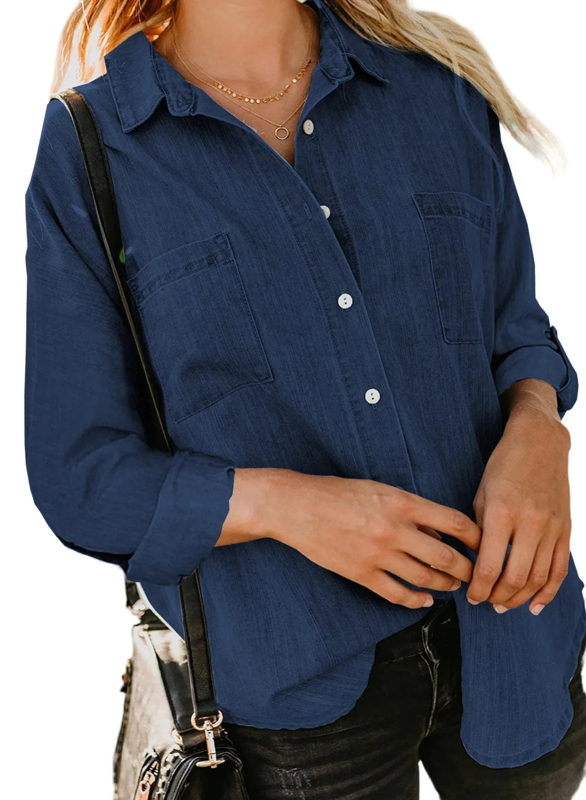 3 XL / Blue 2023 Women's Denim shirt Spring and Autumn New loose Double pocket Long sleeve All-match Casual Coat shirt